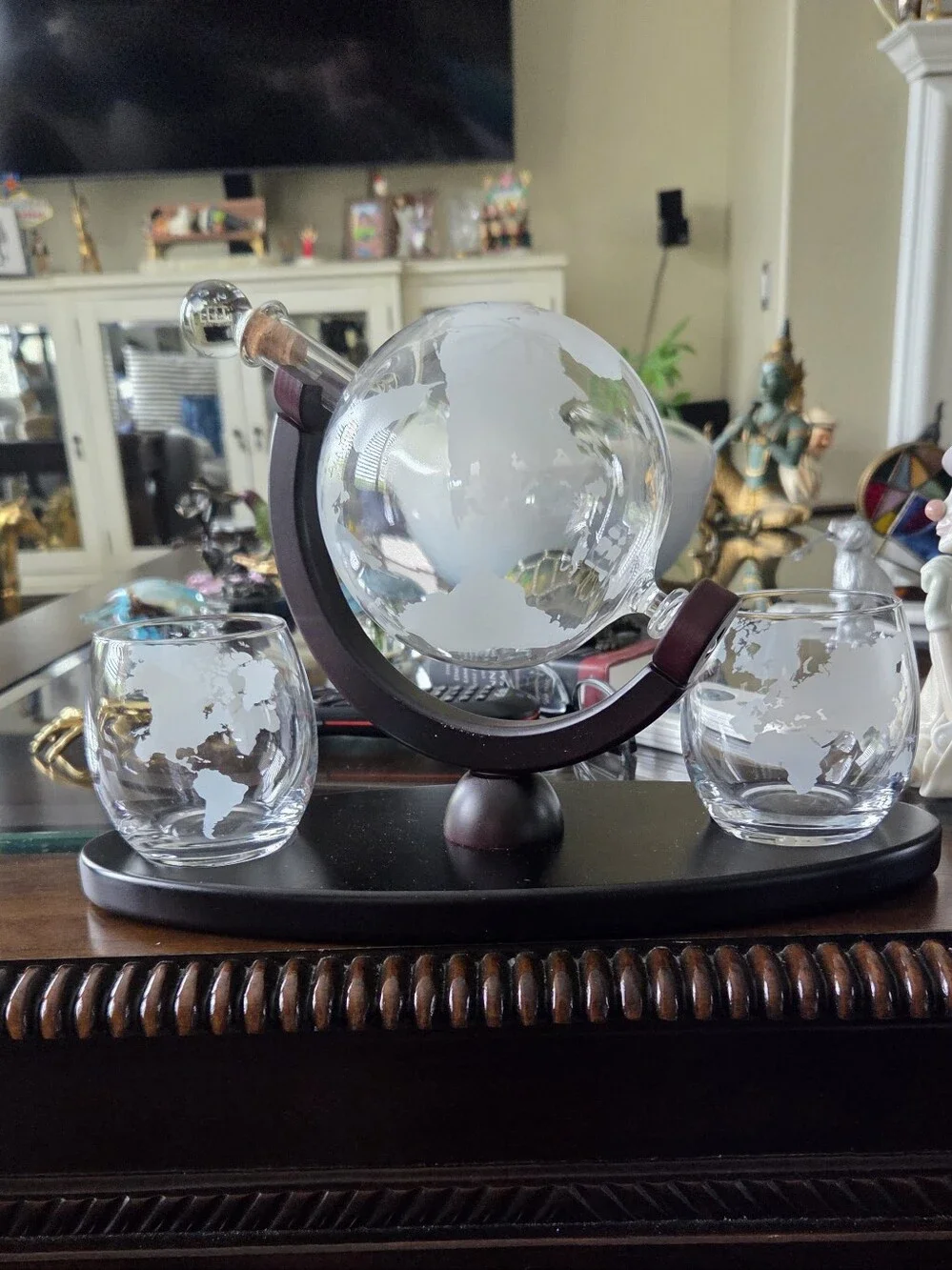 Glass Globe Whiskey Decanter Set with Two Matching Glasses